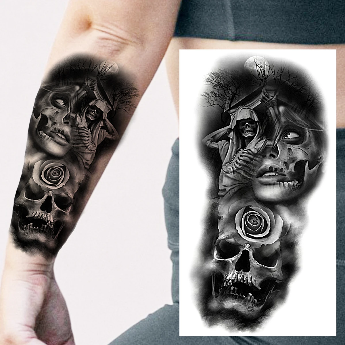 Black Forest Temporary Tattoos For Women Men Realistic Clown Mask Skull Dahlia Fake Tattoo Sticker Forearm Leg Tatoos Hot Sale - AliExpress