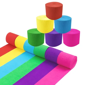

12 Rolls 4.5cm Crepe Paper Colored Streamer Paper Party Decorations for Birthday Wedding Festival (Sky-blue+Yellow+Dark Red+Dark