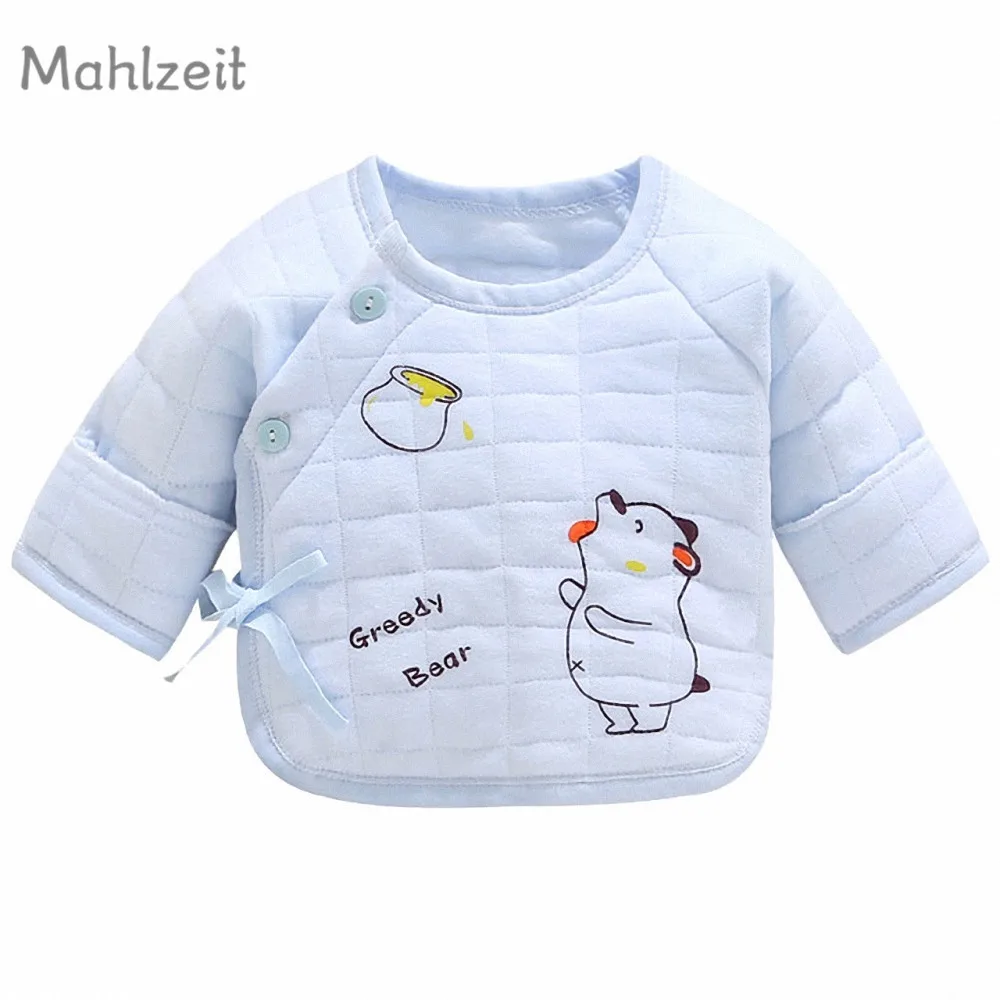 

Autumn new baby boy girl warm top clothes 100% cotton cute half back underwear for 0-3M baby infant soft sleep T-shirt