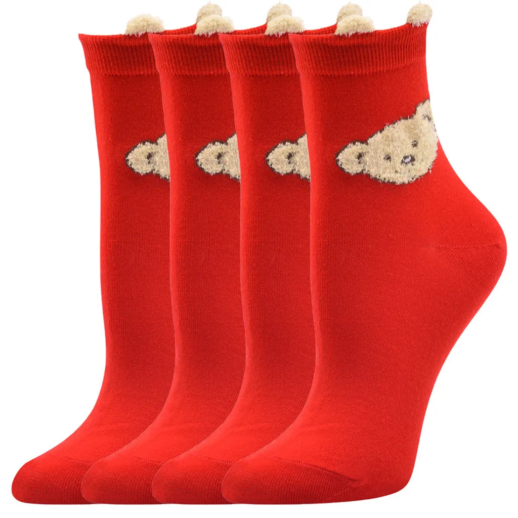 Милые Носки с рисунком медведя, женские, дышащие, хлопковые, забавные, милые, повседневные, до лодыжки, женские, с 3D рождественским принтом, короткие, эластичные носки