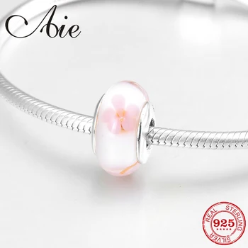 

New Pastoral style 925 Sterling Silver fine pink white Murano Glass Beads Fit Original Pandora Charms Bracelet Jewelry making