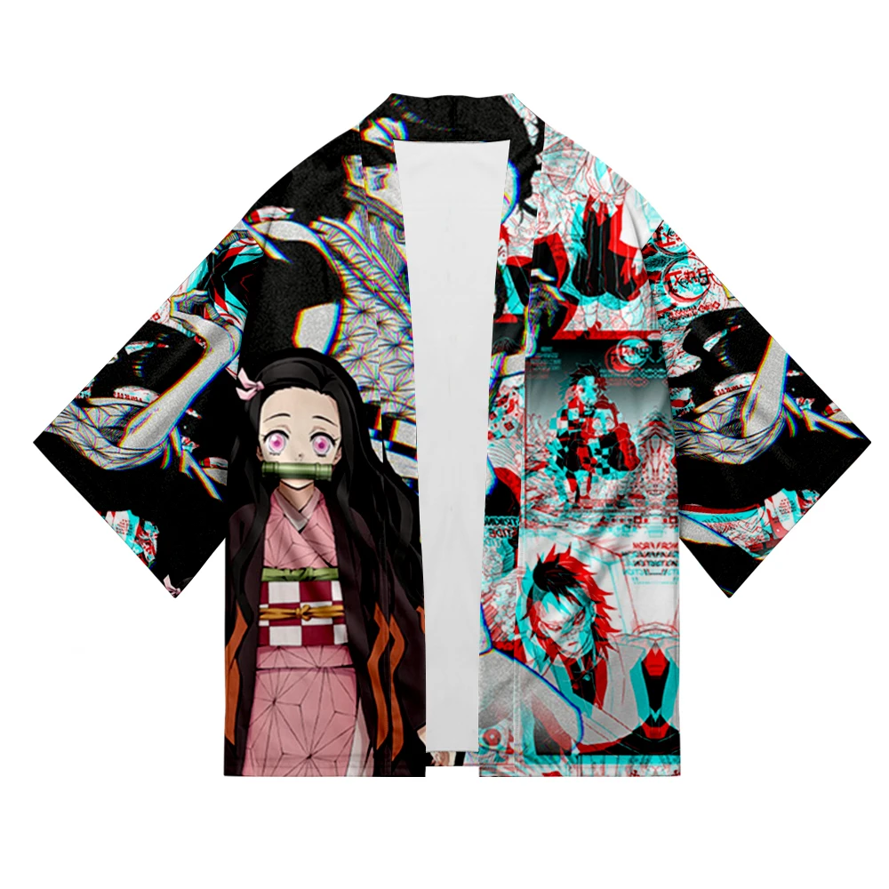 Рубашка-кимоно с принтом демона, с героями мультфильма, Повседневный Кардиган, уличная одежда, Harajuku, японская мода, куртка с лезвием, азиатская одежда