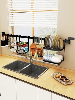 

Jiechen stainless steel wall hanger black sink rack hole-free knife rack drain water bowl rack seasoning