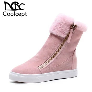 

CoolCept 2020 Women Genuine Leather Ankle Boots Plush Fur Zipper Winter Shoes Woman Snow Boots Keep Warm Footwear Size 34-42