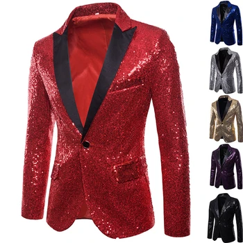 

Shiny Sequin Men's Night Club Suit Male Gold Trend Performances Formal One Button Jacket Men Stage Wedding Tuxedos Blazer
