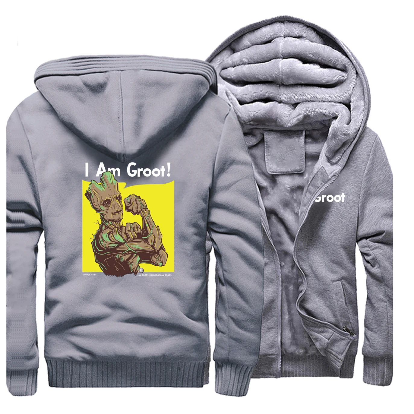 Зимняя Флисовая теплая плотная мужская толстовка с капюшоном I am groot, толстовка с супергероем Groot, Мужская Уличная одежда guardian of the galaxy - Цвет: Gray