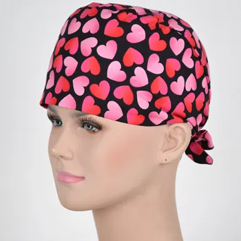 

Hennar Women Print Scrub Caps Mask 100% Cotton Caps Love Ribbon Series 02