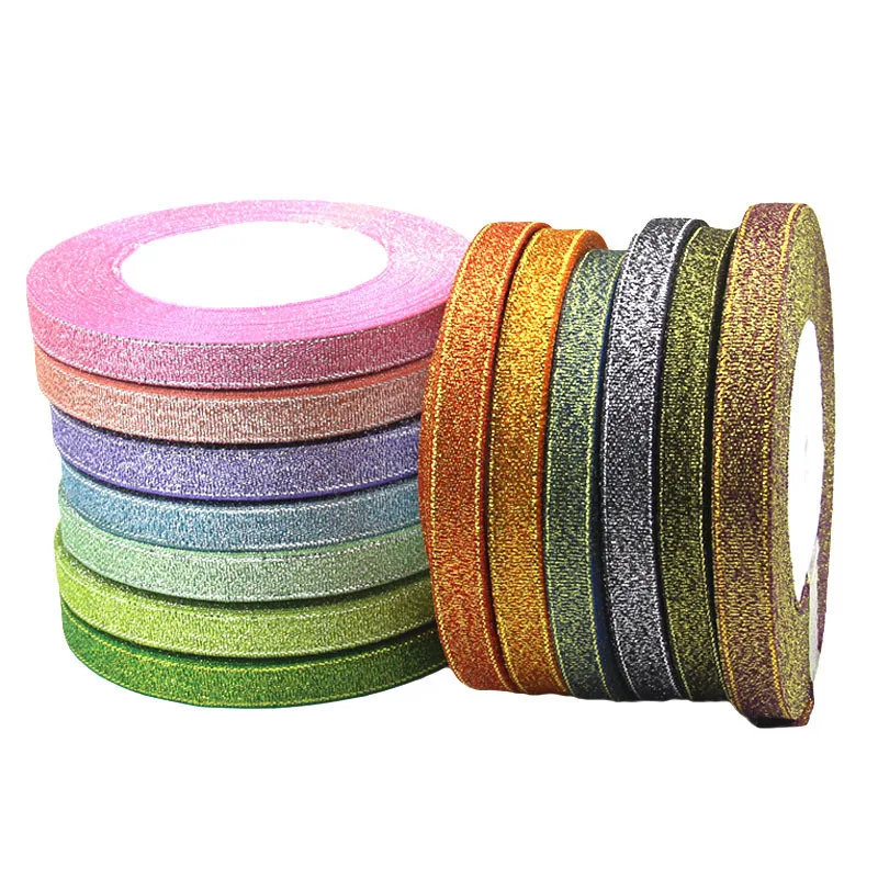 Ленты атласные золотистые/серебристые с блестками 22 м/рулон|Ленты| |
