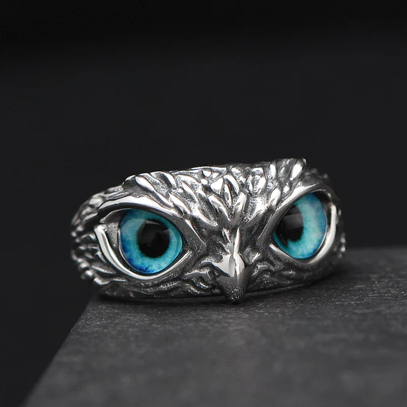 NEW Retro Cute Simple Design Owl Ring Multicolor Eyes Silver Color Men Women Engagement Wedding Rings Jewelry Gifts Resizable - Image 3