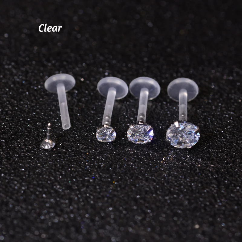 1Pc 16G 6/8mm Clear Rainbow Lip Stud Acrylic Flexible Push-in Monore Labret Ear Cartilage Tragus Piercing Body Jewelry Bioplast