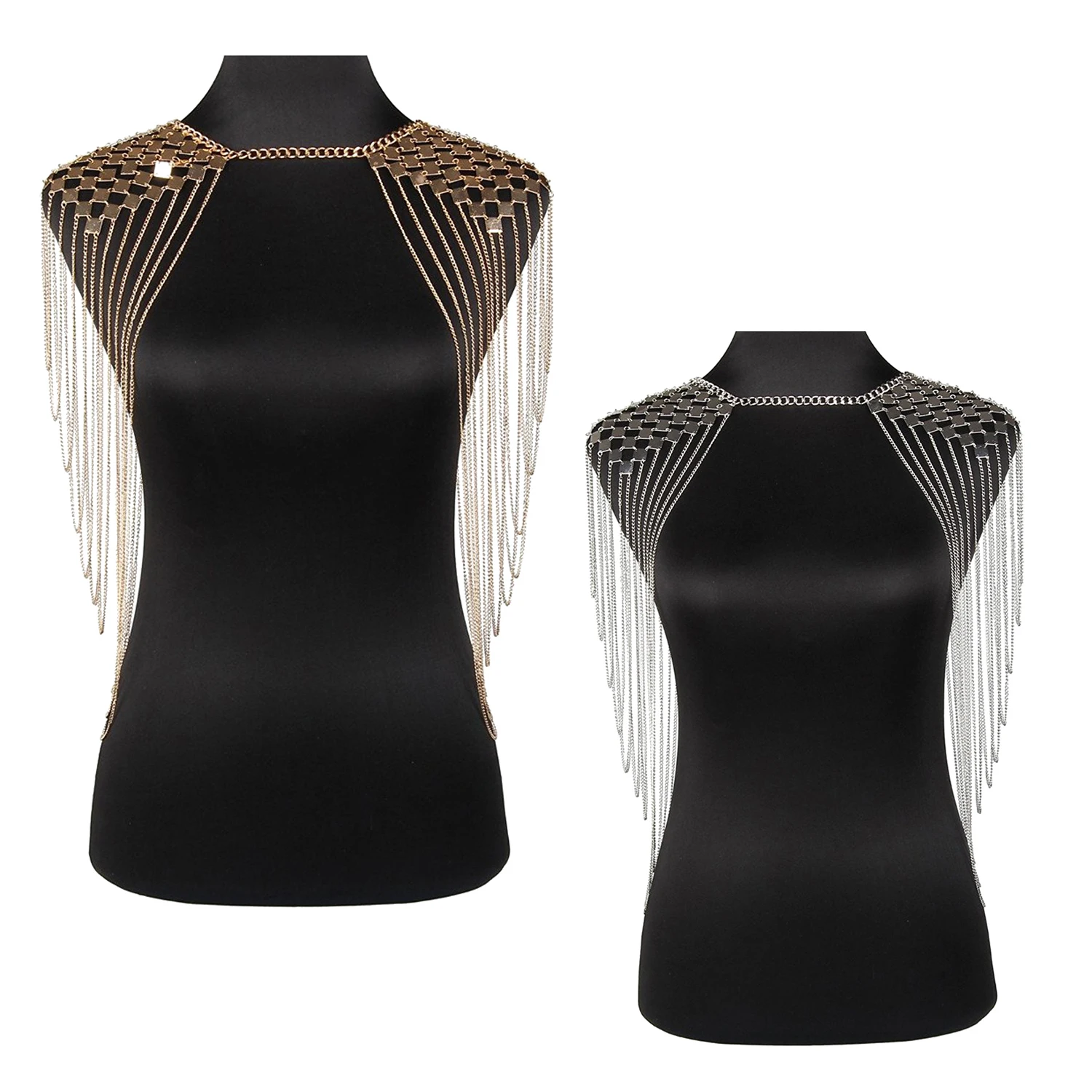 Vintage Punk Harness Bikini Body Link Epaulet Shoulder Chain Necklace Collar Dangling Tassel |