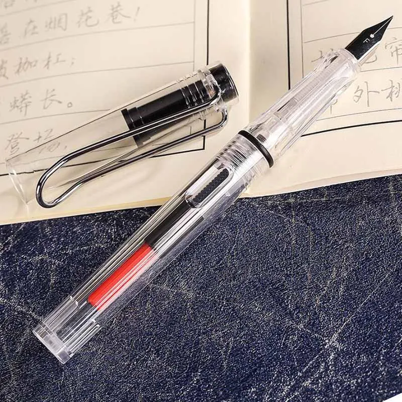 Lamyw 2 стиля металл или пластик Ingenuitying fountainPen офисные школьные чернила ручка подарок черный красный серый Металл чернила перьевая ручка серебро - Цвет: Черный