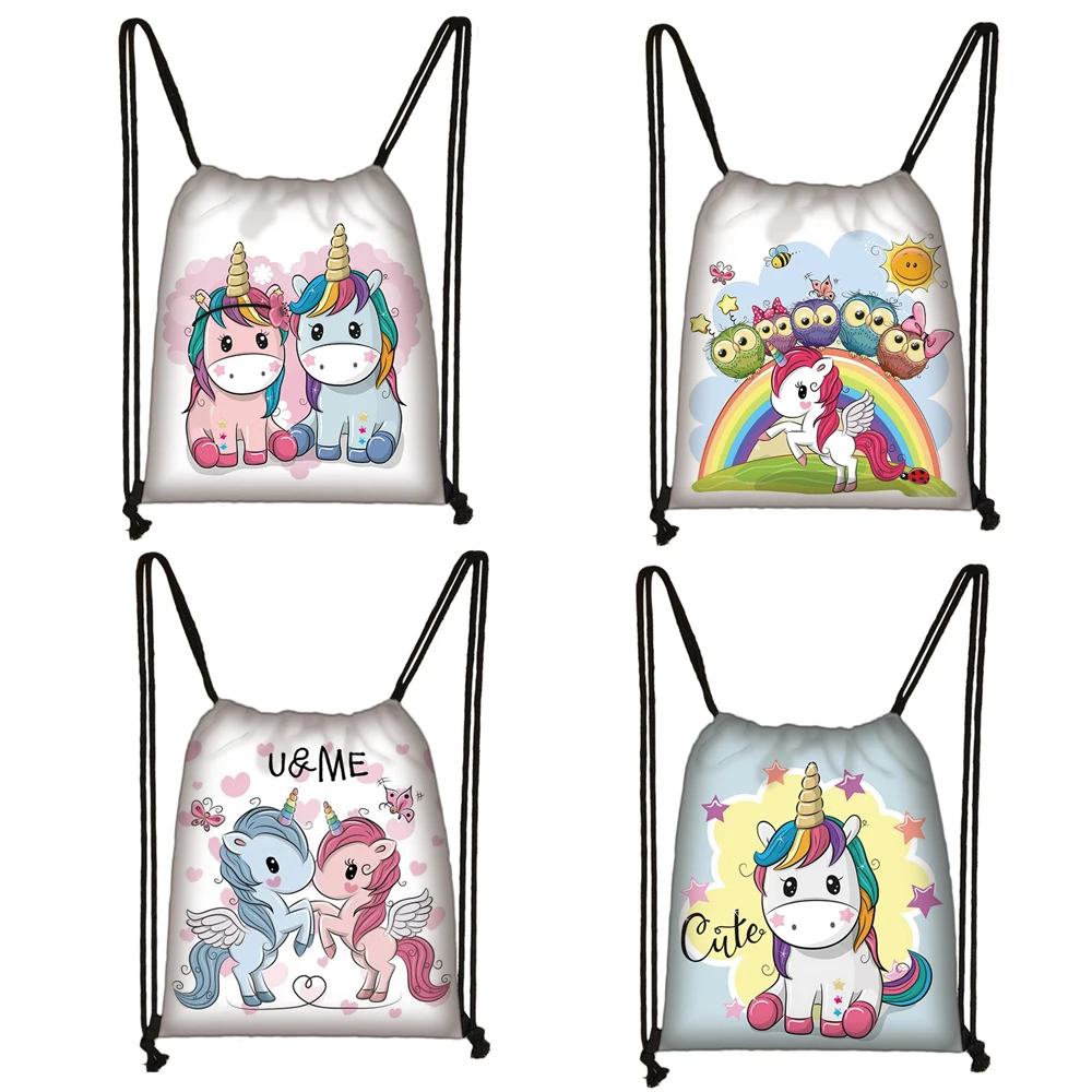 Unicorn Backpack Storage-Bags Bookbag Canvas Women Teenager Girl Fashion Cute String