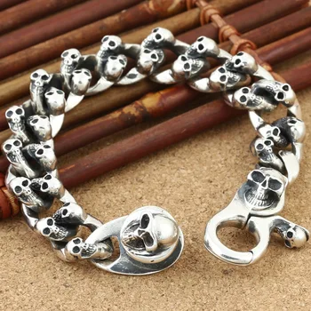 

Wholesale S925 Sterling Silver Personalized Jewelry Retro Thai Silver Rough Ore Punk Skull Domineering men's Bracelet