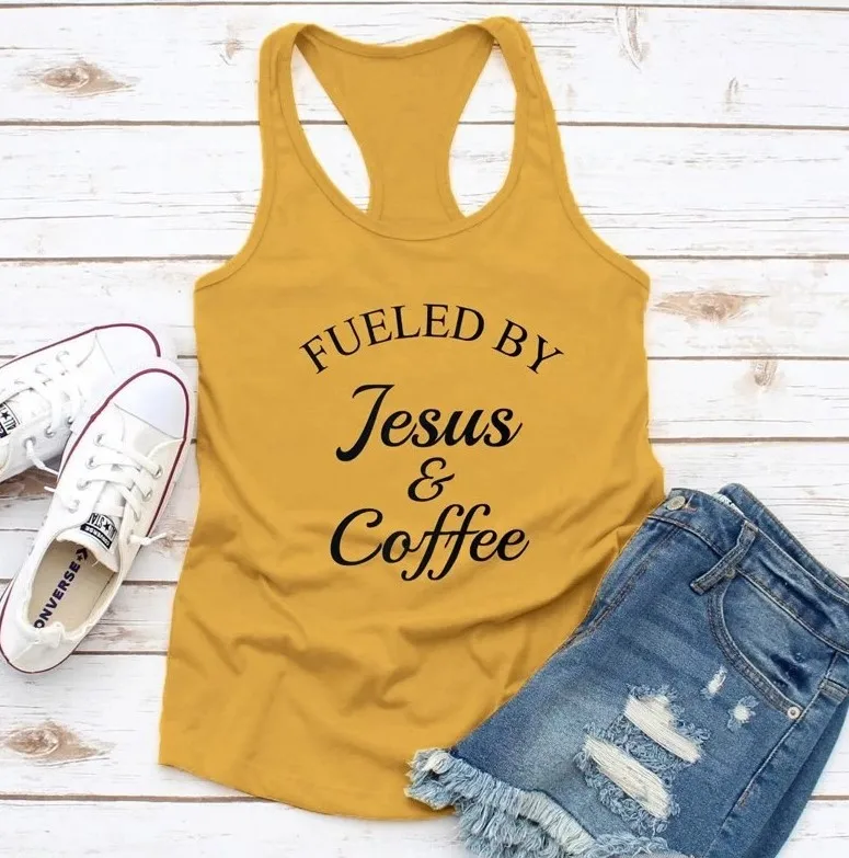 Fueled By Jesus& coffee женский жилет модные сексуальные футболки одежда в летнем стиле пляжное платье-футляр для вечеринки Повседневный Топ Прямая