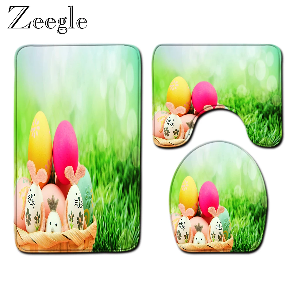 Bath Mat 3pcs Bathroom Mat Cartoon Printed Non-slip Toilet Pedestal Rug Bathroom Shower Floor Rug Washable Toilet Cover Seat Mat