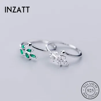 

INZATT Real 925% Sterling Silver Minimalist Zircon Leaves Ring For Women Party Classic Fine Jewelry Geometric Accessories