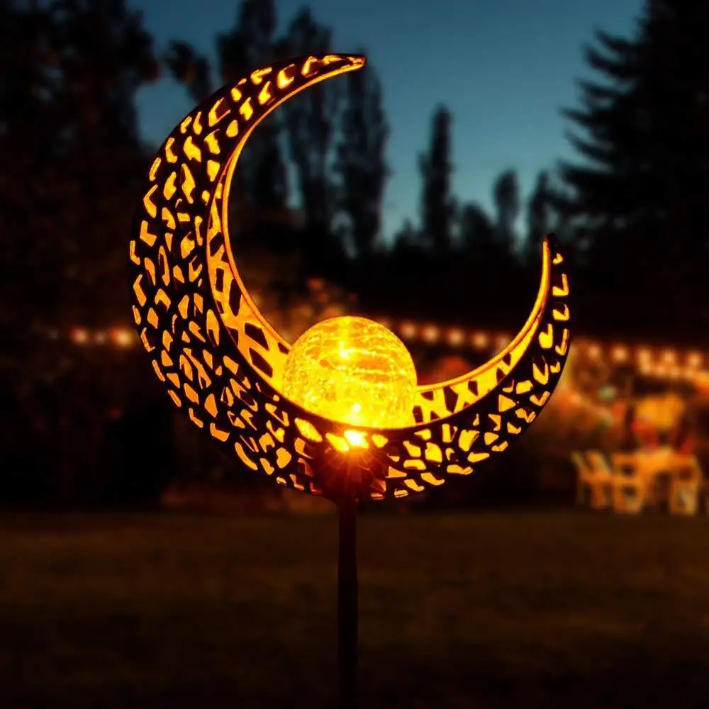 Solar Lawn Light Moon LED Pathway Outdoor Garden Light Waterproof Retro Flame Effect Lamp Garden Street Lamp Landscape Decor