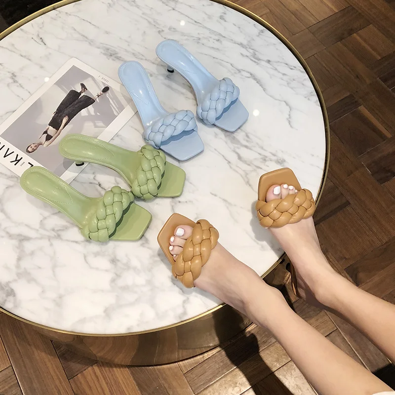 Diapositive De Luxo Feminino 5Cm Salto Alto Muli Fetish Bombas Individuais Tecer Lazer Conjunto Escritório Senhoras Chinelos De Formatur