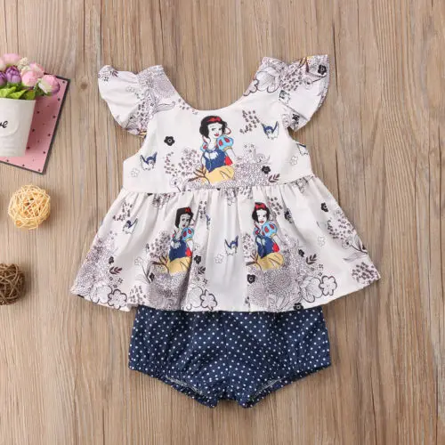 New Girl Party Dress Baby Birthday Dresses Snow White Baby Girls Vest Tops T shirt+Shorts Briefs 2PCS Outfits Set Clothes