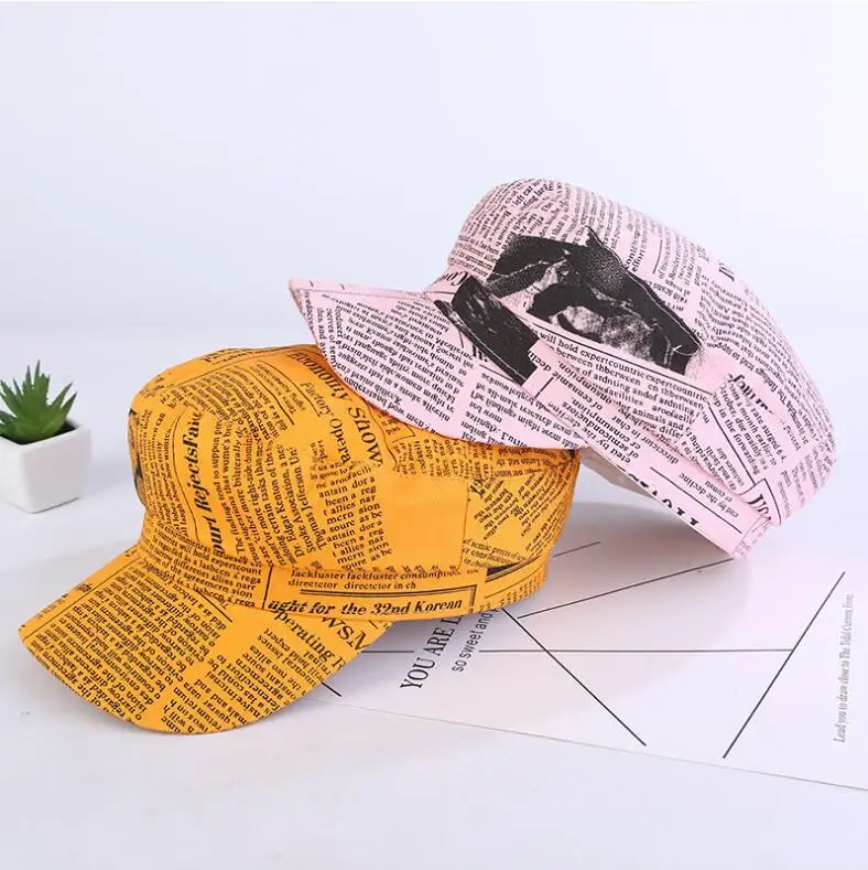 Autumn Winter English Retro Flat Top Women Hat British Style The Newscaps Black white classic octagonal cap female visors