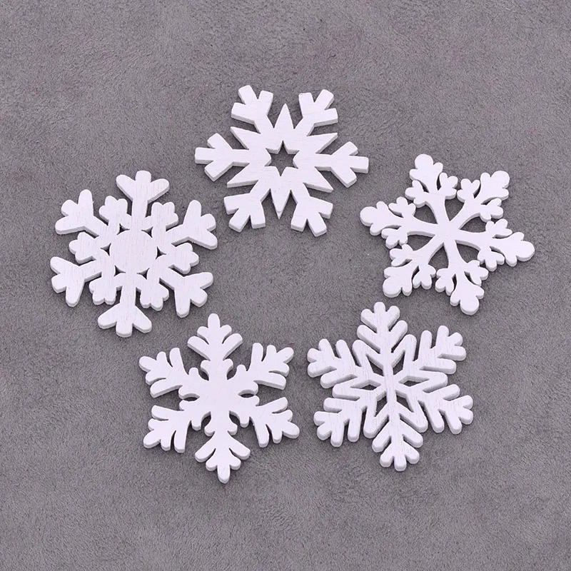 35mm Snowflake JUNAO, 20 шт., 35 мм, разные формы, белые снежинки, деревянные рождественские украшения, рождественские подвески, Новогодние рождественские украшения для дома - Цвет: 35mm Snowflake