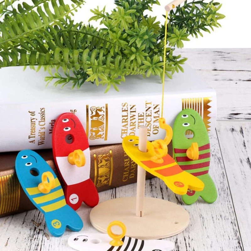 Children's Wooden Digital Fishing Set Column Game Kindergarten Baby Early Education Puzzle Interactive Toys
