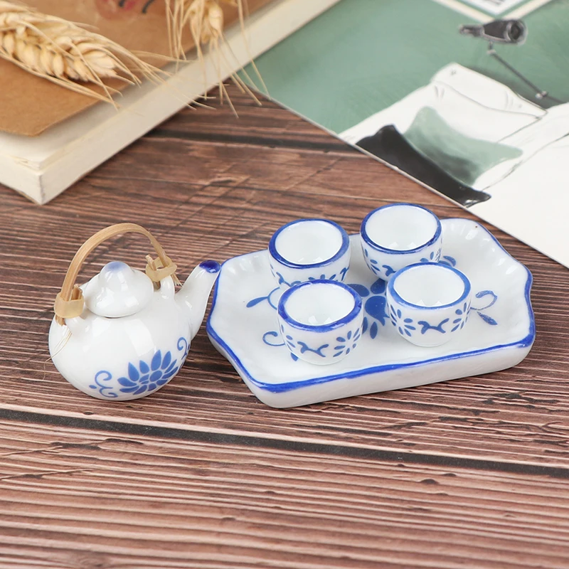 6 шт. кукольный домик миниатюрная столовая посуда синий фарфор чайный сервиз тарелка чашка Китай керамический чайный сервиз кукольный домик