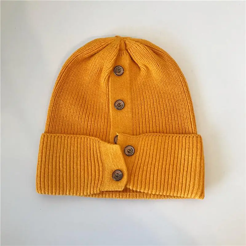 COKK, зимние шапки для женщин, шапочки, Корейская шерстяная вязаная шапка, женская простая теплая шапка, шапка с кнопкой, корейский стиль, Новинка - Цвет: Yellow