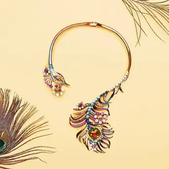 

Miwens Luxury Peacock Phoenix Flying Neck Collar Animal Necklace Women Elegant Colorful Rhinestone Feather Hand Painted Necklace