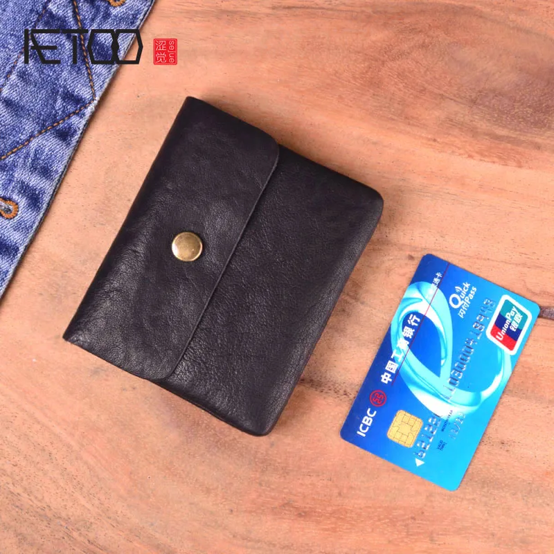 

AETOO Genuine Leather Men Wallet Male Short Vintage Zipper Wallets Purse With Clip Credit Card Holder Male