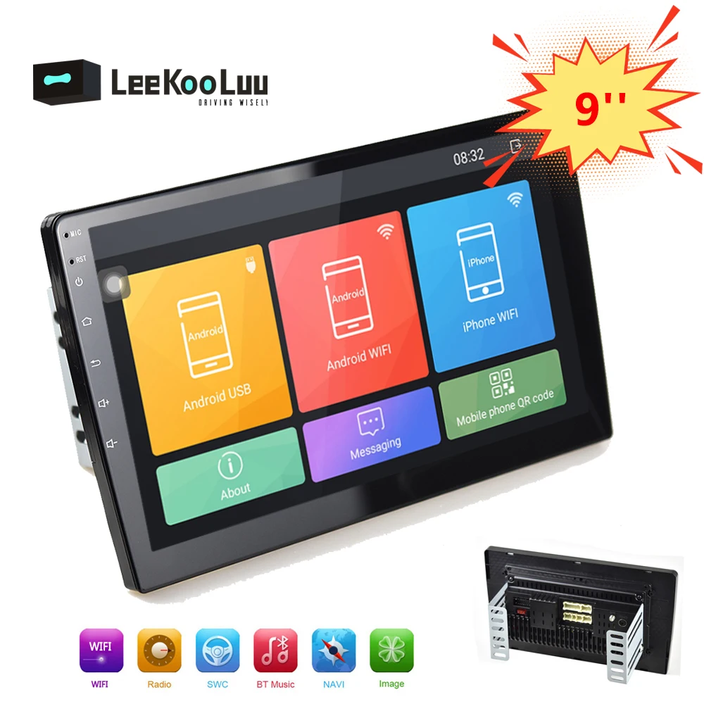 LeeKooLuu Android 2 Din GPS автомобильный радиоприёмник стерео 9,1 ''HD 1080P 2.5D зеркало из закаленного стекла Bluetooth wifi c gps-навигатором, swc fm-радио приемник