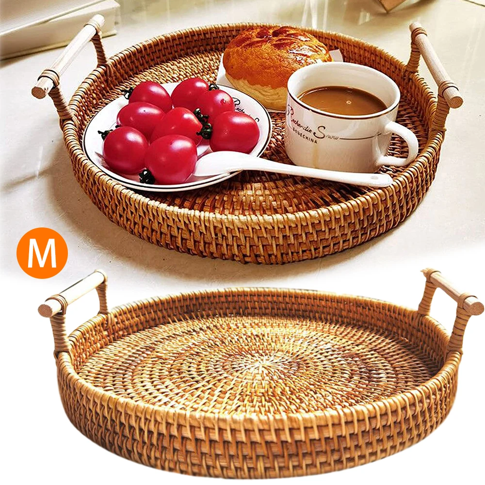 Plateau de petit déjeuner rond polyvalent créatif manche en bois plateau de  rangement de cuisine blanc rond pour petit déjeuner thé café - AliExpress