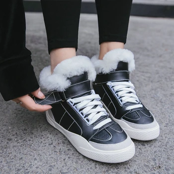 

EshtonShero Shoes Women Snow Boots Plush Flat Heels Winter Warm Casual Hook&Loop Classic Ladies Motorcycle Ankle Boots Size 4-11