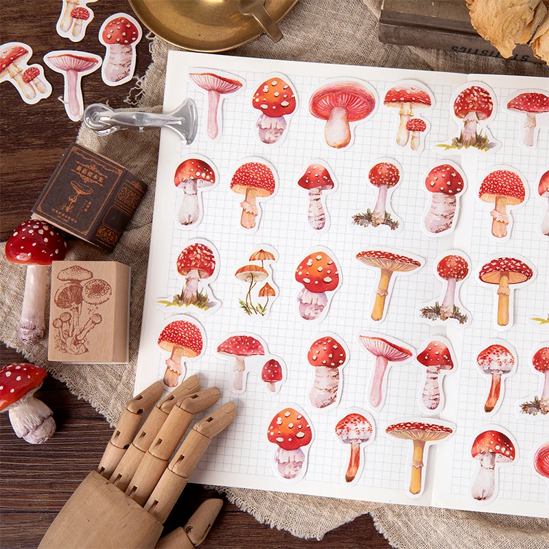 

45 pcs Cute red mushrooms stickers Mini Paper adhesion Sticker Decoration diy Scrapbooking stamps Bullet Journal Stickers