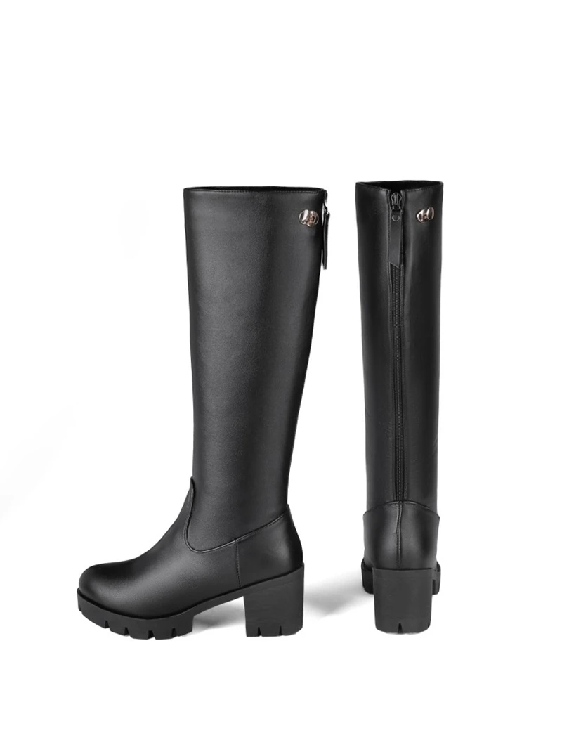 BLXQPYT Big Size 34-46 Autumn Winter Warm Fur Knee High Boots Womens Snow Boots High Heels Zipper Female Shoes woman C19-19