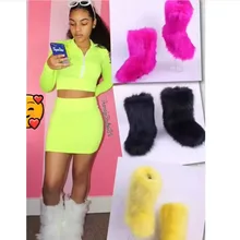 SWONCO Bootee/ женские зимние ботинки с искусственным лисьим мехом; женская теплая обувь; женские ботильоны; женская обувь на платформе; botas Mujer; цвет белый, черный