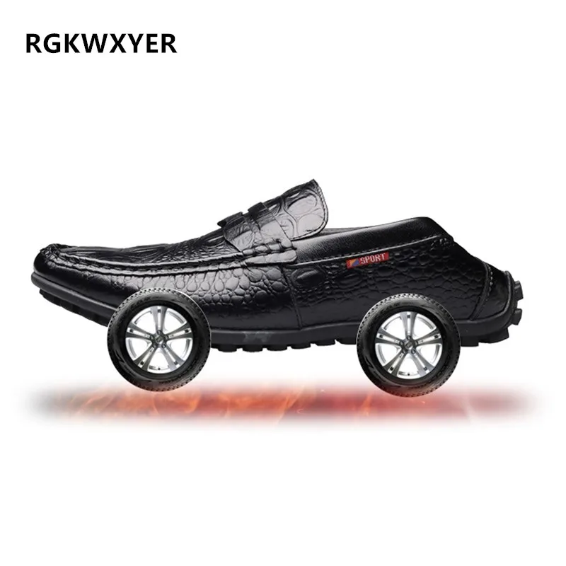 

RGKWXYER New Genuine Leather Men Casual Shoes High Quality Leather Flats Soft Lazy Shoes Breathable Slip-on Driving Shoes Male