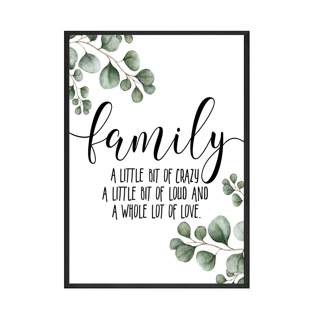 Family-Simple-Quote-Picture-Green-Leaves-Poster-Black-White-Wall-Art-Canvas-Painting-Nordic-Style-Modern (3)