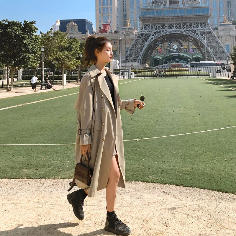 

Photo Shoot Khaki Trench Coat Women's 2020 Spring New Style Mid-length Short-height Popular Korean-style Loose-Fit over-the-Knee