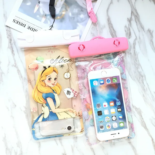Mermaid Mickey Minnie SUP Waterproof Mobile Bags with Strap Dry Pouch Cases Cover for iPhone X 7 8P Samsung S9 S8 Snowproof Case 5