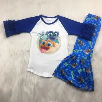 

boutique outfits summer cute puppy pattern printed bell pants girl clothes set
