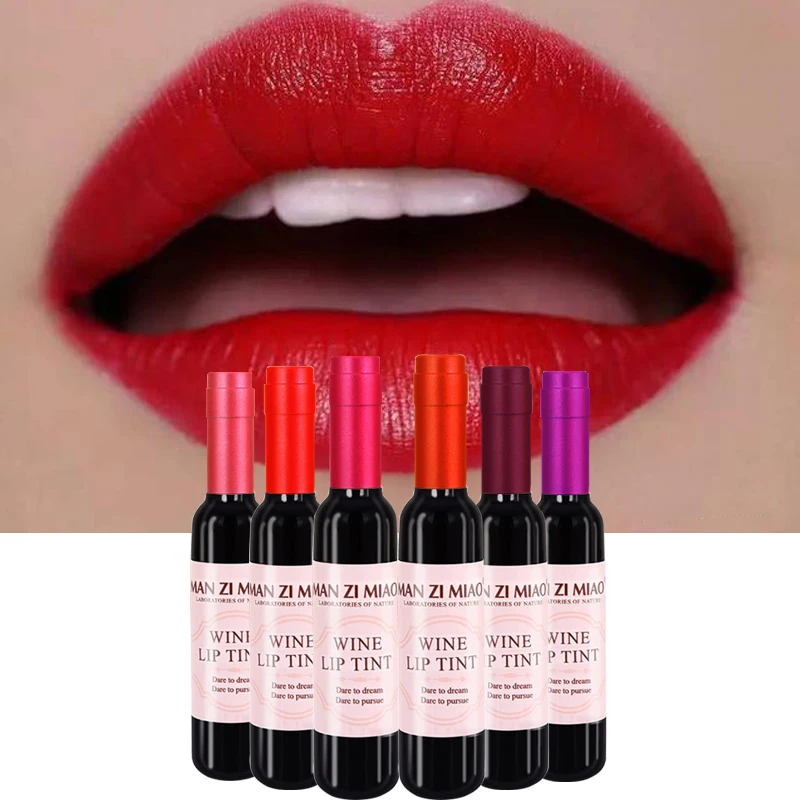 6 Colors Red Wine Bottle Stained Matte Lip Gloss Tint Waterproof Liquid Easy To Wear Non-Stick Beautiful Make Up Lip