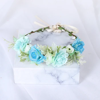 

Bride Bridesmaid Wedding Wreath Headdress Streamer Hair Circle Girl Photography Decoration Artificial Handmade Headband