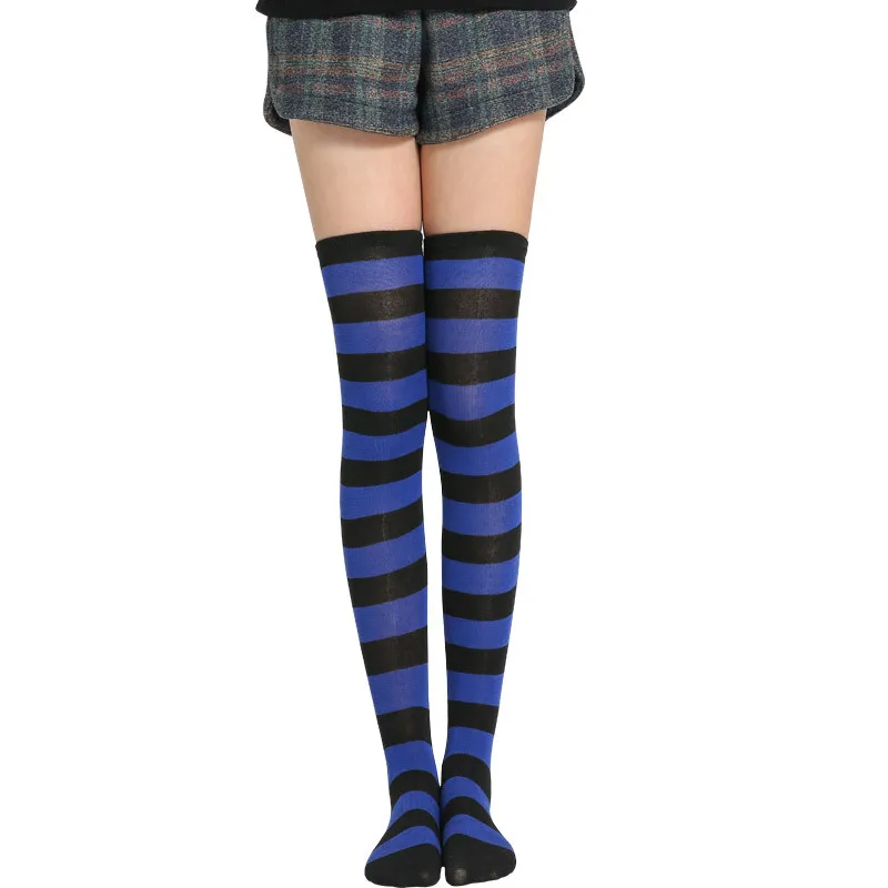 Новинка; длинные полосатые носки выше колена с рисунком для женщин и девочек; милые теплые носки для косплея аниме; - Цвет: Blue-W