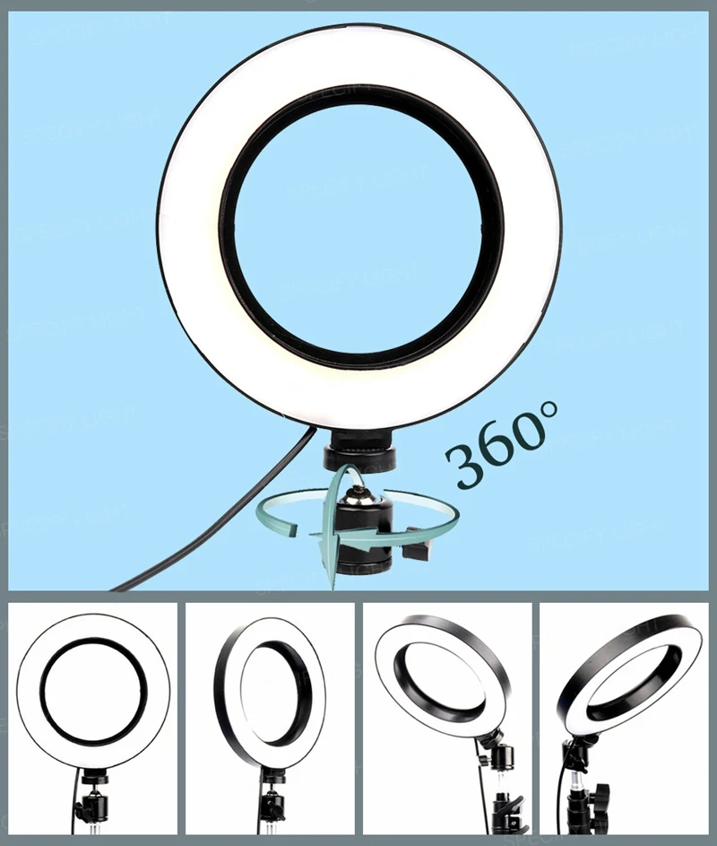 16cm 6 inch LED Ring Light Filling Kits Dimming LED Tripod Stand USB Charging Port 360° Ball-head for Camera Photo Studio Selfie Photography (11)