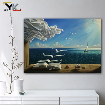 

Dali The Waves Book Sailboat Oil Painting on Canvas Posters and Prints Cuadros Wall Art Pictures For Living Room