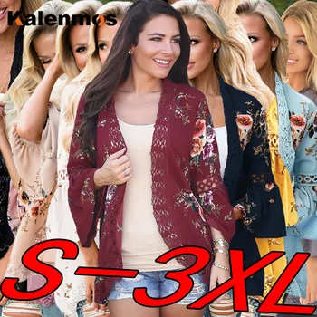 

Autumn Open StitchLace Jacket Women Fashion Cardigan Flare Sleeve Printed Floral Thin Coat Ladies Hollow Patchwork Outwear 2019