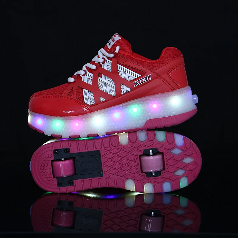 Two Wheels Luminous Sneakers Led Light Roller Skate Shoes for Children Kids Shoes Boys Girls Shoes Light Up Unisex Red Blue