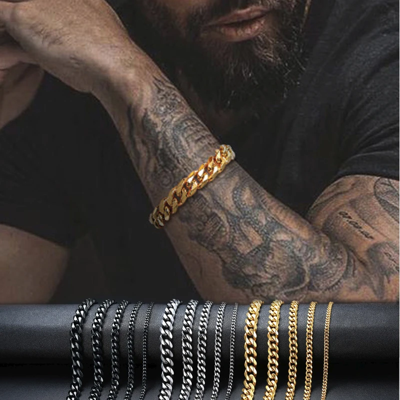 Stainless Steel Black Cuban Link Stainless Steel Bracelet Cuban Link Bracelet Miami Cuban Link Bracelet
